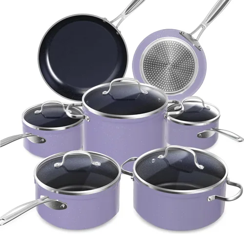Vista 15 de Nuwave - Juego de 12 utensilios de cocina forjados y ligeros, revestimiento ultra antiadherente de cerámica Duralon G10 saludable, tapas de vidrio