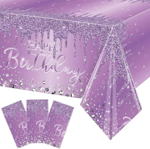 Vista 8 de Pajean Mantel de plástico con lentejuelas de diamantes con brillantina para fiesta de niña y niña, mantel de plástico con lentejuelas para niñas