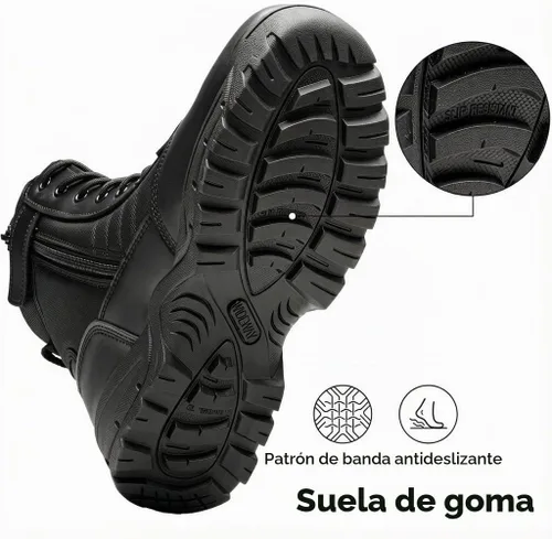 Vista 5 de Men's Military Tactical Work Boots Side Zipper Combat boots 6/8inch Negro-8 pulgadas
