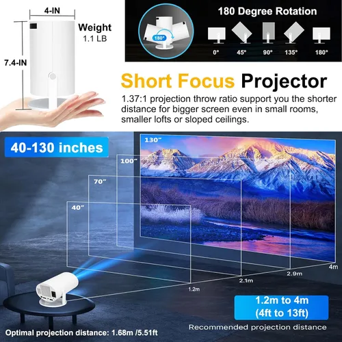 Vista 3 de Mini proyector con WiFi y Bluetooth, HY300 pro proyector 4K decodificación de video, sistema Android, Keystone automático, proyector de video