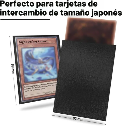 Vista 6 de Juego de 200 fundas negras compatibles con fundas para tarjetas pequeñas japonesas Yu-gi-oh, 2.4 x 3.5 pulgadas, textura trasera, barajado perfecto