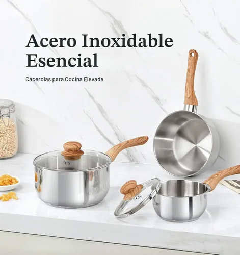 Vista 7 de KOCH SYSTEME CS Cacerola de Acero Inoxidable, Cacerola de 1 Cuarto de Galón con Tapa y Mango de Baquelita Resistente al Calor, Cacerola de Acero
