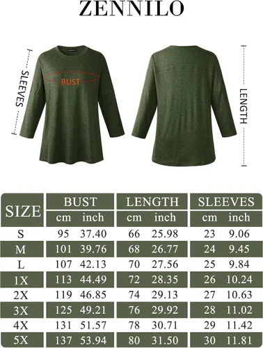 Vista 29 de ZENNILO Camisetas casuales de manga 3/4 para mujer, holgadas, cuello redondo, lindas camisetas básicas