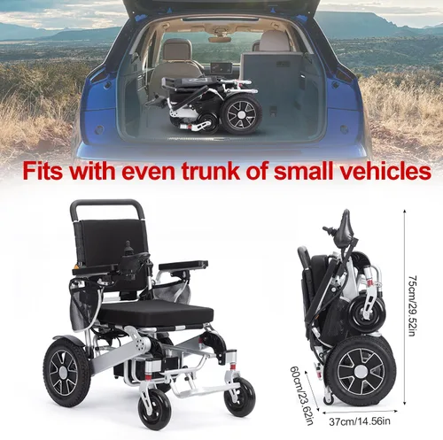 Vista 3 de Silla de ruedas eléctrica plegable ligera, portátil, sillas de ruedas para adultos, silla de ruedas motorizada todo terreno para personas mayores
