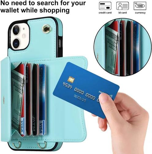 Vista 3 de Funda para iPhone 11 de 6.1 pulgadas, bolso cruzado, correa de hombro, funda protectora de moda para iPhone 11 (azul)