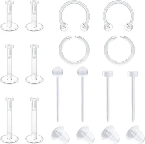 Vista 12 de AVYRING Juego de joyas transparentes para piercing de tabique, retenedores de nariz, labio, lengua, oreja, anillos de nariz transparentes