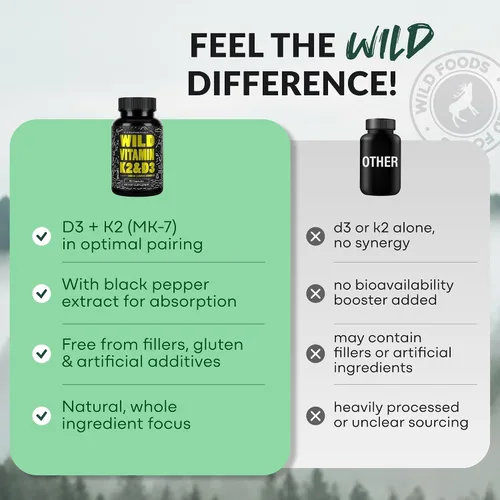 Vista 5 de Wild Foods Vitamina D3 + K2 5000iu (100mcg MK7), salud ósea y cardíaca