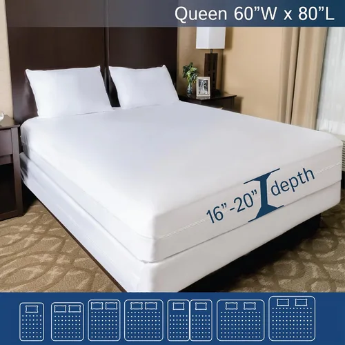 Vista 2 de Protector de Colchón Queen Contra Chinches Impermeable con Cremallera - Bolsillo Profundo que se Adapta hasta 20" de Profundidad - Funda