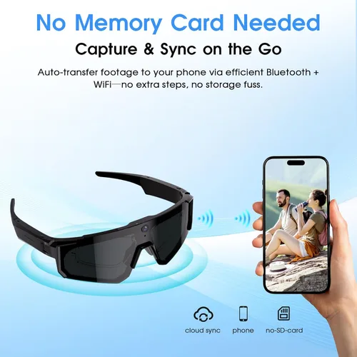 Vista 7 de Lentes inteligentes AI con cámara 4K, gafas de grabación de video HD de 8 MP con almacenamiento integrado, protección UV y asistente de IA, gafas
