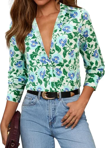 Vista 18 de siliteelon Camisas con botones para mujer, camisa de vestir de algodón de manga larga con cuello, camisa de negocios, trabajo, oficina, blusa