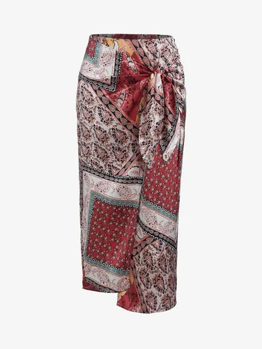 Vista 3 de ZAFUL Falda midi bohemia de cintura alta para mujer, falda sexy con abertura pareo, bandana con estampado de cachemira