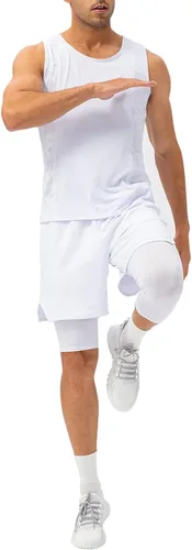 Vista 22 de Pantalones de compresión de 3/4 de una pierna para hombre, mallas de baloncesto atléticas para correr, leggings deportivos de capa base capri
