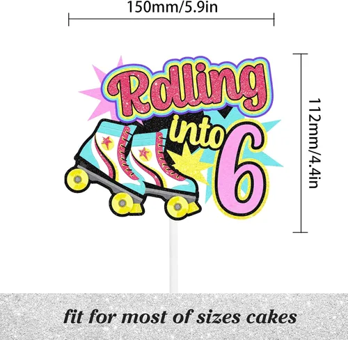 Vista 2 de Decoraciones retro para tartas de patinaje sobre ruedas para cumpleaños de 7 años, decoraciones enrollables, fiesta de cumpleaños de niños y niñas
