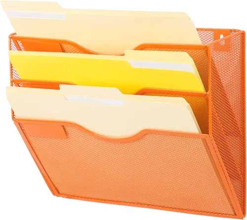 Vista 10 de EASEPRES Organizador de archivos de malla de 3 bolsillos para colgar en la pared, carpeta de papel para correo montada en la pared, organizador