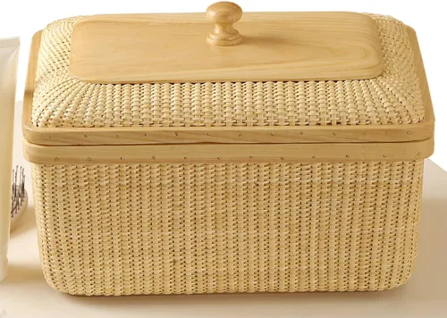 Vista 6 de Rectangular con tapa hecha a mano Nantucket cesta bastones de caña finamente tejida para el hogar, cestas de almacenamiento y contenedores Artes