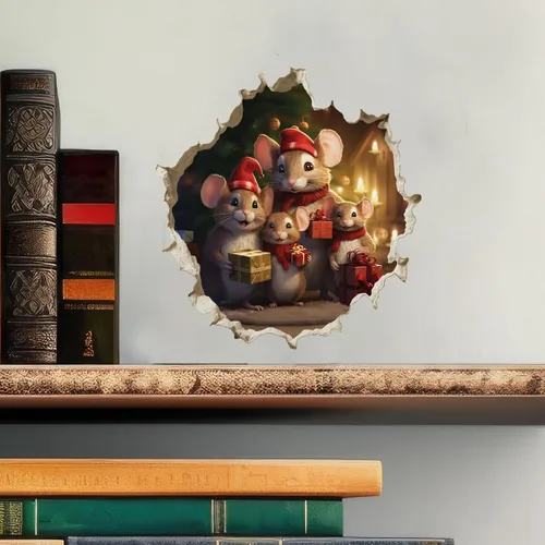 Vista 2 de Calcomanía navideña con agujero de ratón, diseño de ratones Holidy con efecto 3D