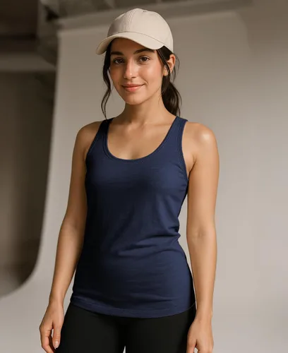 Vista 2 de Sexy Basics Paquete de 5 camisetas sin mangas PowerFlex con espalda nadadora para mujer Camisetas sin mangas elásticas de algodón y elastano