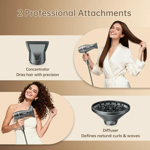 Vista 3 de CONFU Secador de pelo profesional – 1875 vatios potente secador rápido para mujeres y hombres – Secador de pelo iónico de salón con difusor