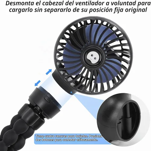 Vista 9 de Ventilador portátil para cochecito recargable con clip para Negro-1