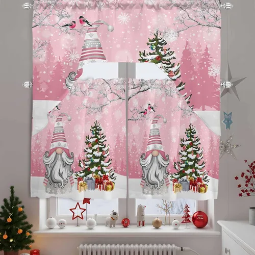 Vista 9 de Feliz Navidad, cenefa con cenefa con dobladillo para barra, paneles de cortina para dormitorio, sala de estar, baño, cafetería, ventanas, flores