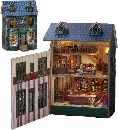 Vista 13 de Kit de Muebles de Casa de Muñecas de Madera en Miniatura DIY, Mini Casa de Muñecas Hecha a Mano con LED, Escala 1:24, Juguetes de Artesanías