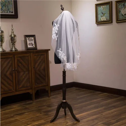 Vista 7 de Sepniell Velo de novia de encaje con peine y apliqus accesorios para el cabello cosido para boda blanco