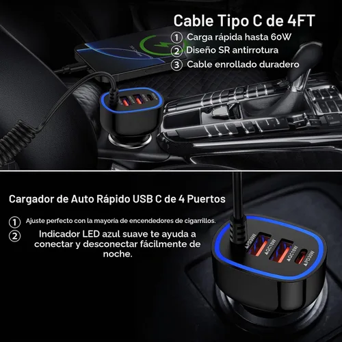 Vista 4 de 60W tipo C cargador de coche súper rápido Samsung para Galaxy S26/S25 Ultra Todo negro