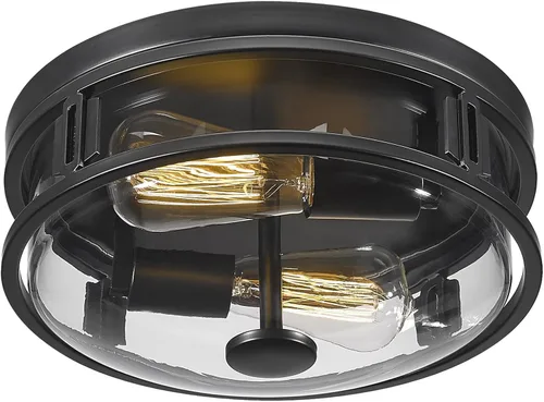 Vista 10 de Luz de techo de montaje empotrado Luminzone con pantalla de vidrio transparente, 2 luces, iluminación de estilo granja para interior y exterior