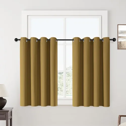 Vista 116 de ChrisDowa Cortinas 100% Opacas de Abedul Sólido de 45 Pulgadas de Largo, 2 Paneles para Dormitorio y Sala de Estar, Estilo Granja Oscurecedoras