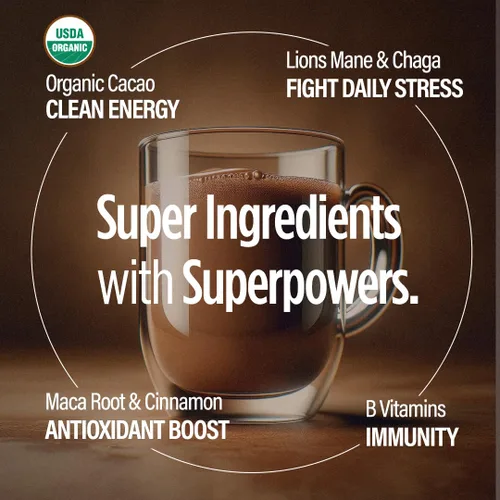 Vista 4 de VitaCup Shroom Fuel - Paquetes alternativos de café de hongos, 24 unidades, con cacao, canela, chaga, melena de leones y maca + paquetes de café