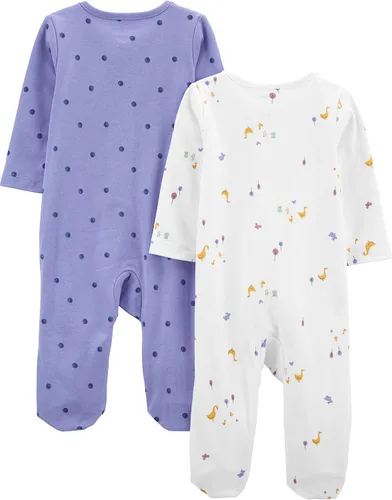Vista 2 de Simple Joys de Carter's - Paquete de 2 mamelucos de algodón con pies para bebé niña, para dormir y jugar