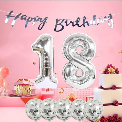 Vista 3 de Decoración de cumpleaños número 15, globos de papel de aluminio, globos de látex para fiesta de cumpleaños de 15 años, globos de helio, globos