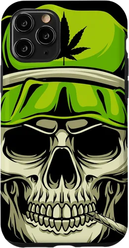 Vista 10 de iPhone 15 Cráneo Con Sombrero Ilustración - Hoja de Cannabis Weed THC CBD Case