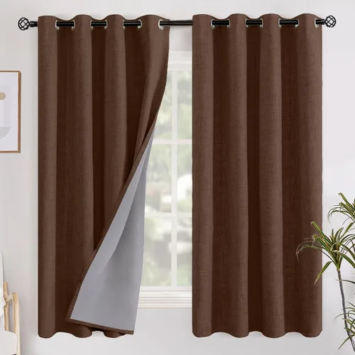 Vista 60 de YoungsTex - Cortinas opacas de lino para dormitorio, oscurecimiento de la habitación, cortinas con textura de lino, paneles con aislamiento térmico
