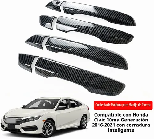 Vista 3 de Cubierta de Manija de Puerta Compatible con Honda Civic de 10ª Generación Sedan Hatchback Coupe Tipo R 2016 2017 2018 2019 2020 2021 Manijas