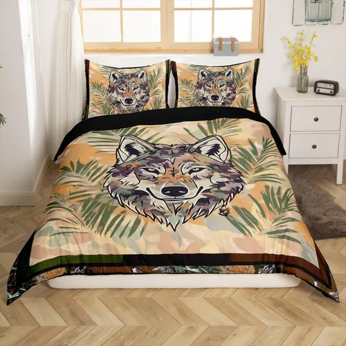 Vista 36 de Funda de edredón de cabaña marrón retro, juego de ropa de cama de retazos con diseño de oso del bosque, ciervos para cabaña rústica, funda de Multi
