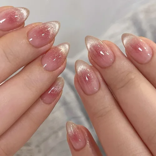 Vista 31 de Uñas postizas a presión de almendra marrón, medianas con diseños de leopardo y purpurina, uñas postizas en forma de almendra otoñal, uñas acrílicas