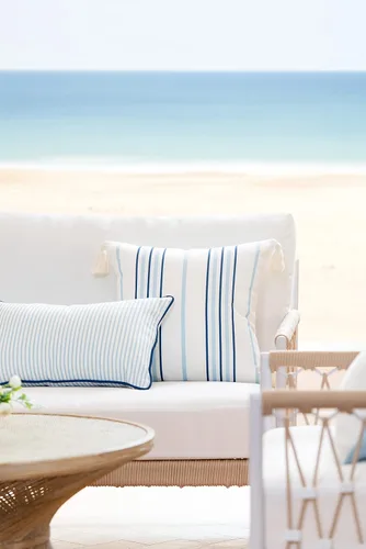 Vista 2 de Hofdeco Premium Coastal Hampton Style Funda de Almohada Lumbar para Patio Interior y Exterior Solamente, 12"x20" Resistente al Agua para Patio