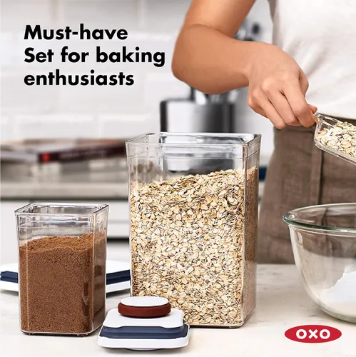 Vista 6 de OXO Good Grips - Juego de recipientes de 6 piezas con cucharas + 8 piezas Baking Essentials POP contenedores, color blanco