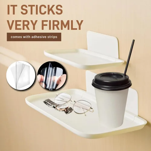Vista 5 de Juego de 2 estantes flotantes plegables para pared de noche, estante de pared pequeño sin perforaciones, perfume, organizador de caravana