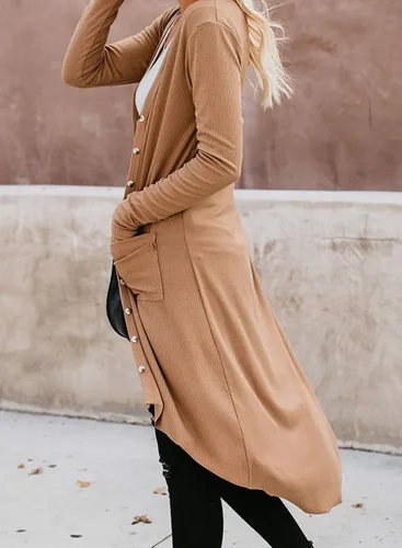 Vista 3 de Naggoo - Cárdigan largo con botones para mujer, irregular, tejido liso, holgado, con bolsillos