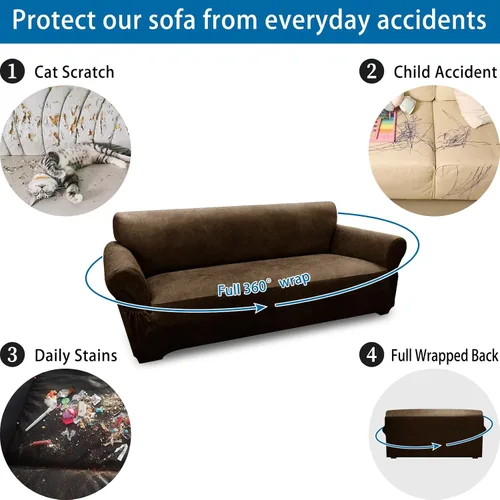 Vista 73 de Fundas para Sillón de 2 Piezas con Cojín en T, Fundas de Aspecto de Cuero para Sofá, Fundas para Sillas, Protector de Muebles Elástico, Funda