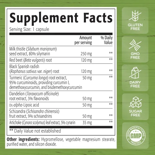 Vista 4 de NEW ROOTS HERBAL Suplemento de desintoxicación y reparación de limpieza hepática, fórmula 8 en 1 de cardo mariano, curcumina, alcachofa, diente