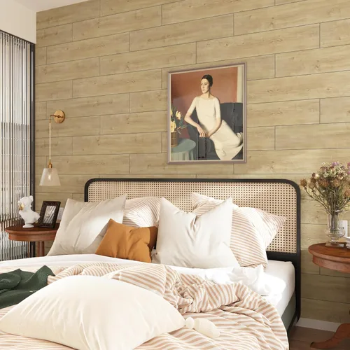 Vista 4 de Azulejo de suelo autoadhesivo de 6 x 35 pulgadas, tablones de madera autoadhesivos para baño, cocina, calcomanías de suelo, azulejos de vinilo
