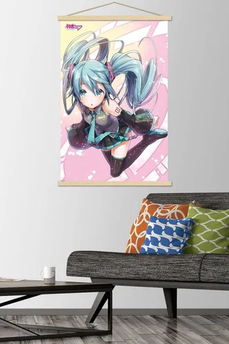 Vista 2 de Trends International Hatsune Miku - Póster de pared con círculos rosados con marco magnético