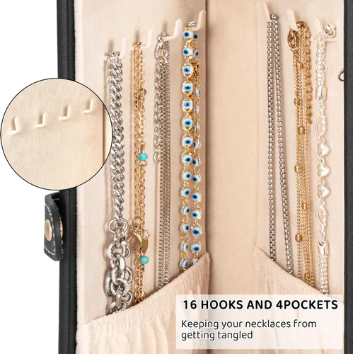 Vista 6 de AKOZLIN Joyero de 6 niveles con cerradura de cuero con 5 cajones para mujeres y niñas, anillo collar, aretes, pulsera, organizador con espejo