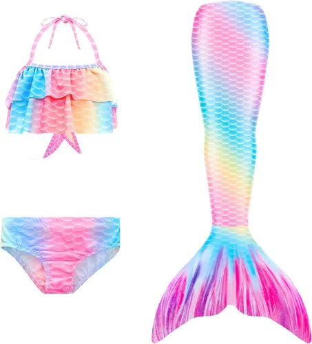 Vista 7 de Traje de baño para niñas con colas de sirena para nadar, traje de baño de princesa con guirnalda