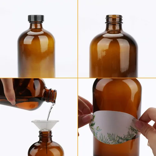 Vista 3 de Maredash Botellas de vidrio de 16 onzas, paquete de 12 botellas de almacenamiento de vidrio ámbar con tapas, botella de vidrio ámbar, botellas