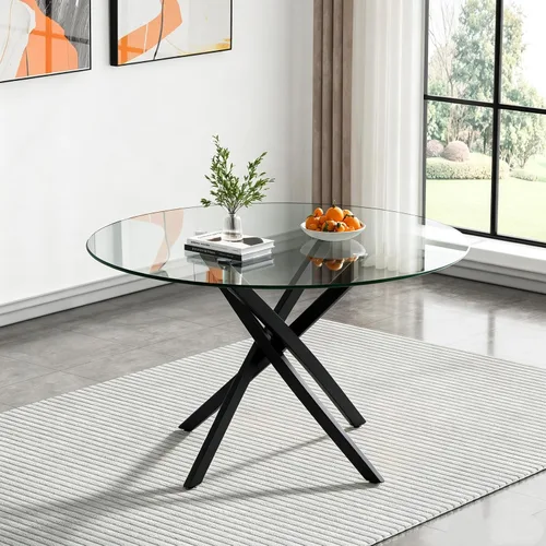 Vista 18 de SSLine - Mesa de comedor redonda moderna de cristal de 43.3 pulgadas para 4
