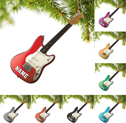 Vista 9 de Adorno de guitarra personalizado 2025, adorno de Navidad de guitarra acústica con nombre personalizado, regalo para guitarristas y amantes